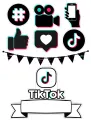 Obdélníkový jedlý papír k výřezu – TikTok, neonové ikony, ruka s mobilem (černá, tyrkysová, růžová)