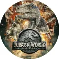 Kulatý jedlý obrázek na dort – Dinosaur, Velociraptor a plameny v dýmu (hnědá, šedá, červená)