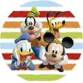 Kulatý jedlý obrázek na dort – Disney partička (žlutá, červená, modrá)