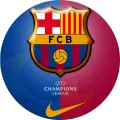Kulatý jedlý obrázek na dort – FC Barcelona, znak a logo Champions League (modrá, červená, žlutá)