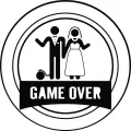 Kulatý jedlý obrázek na dort – Game over, Svatba (černá, bílá)
