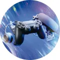 Kulatý jedlý obrázek na dort – Gamer, 3D ovladač, sluchátka a konzole (modrá, černá, fialová)