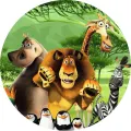 Kulatý jedlý obrázek na dort – Madagaskar (zelená, žlutá, hnědá)