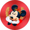 Kulatý jedlý obrázek na dort – Mickey Mouse, zlatá korunka a červené pozadí (červená, zlatá, černá)