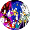 Kulatý jedlý obrázek na dort – Sonic, trojice se Shadowem a Silverem (modrá, černá, bílá)