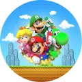 Kulatý jedlý obrázek na dort – Super Mario, hrdinové s herními ovladači (modrá, zelená, červená)