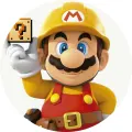 Kulatý jedlý obrázek na dort – Super Mario, stavitel se žlutou helmou a kostkou (žlutá, červená, bílá)