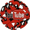 Kulatý jedlý obrázek na dort – YouTube, nápis, srdíčka a komiksové tváře (červená, černá, bílá)