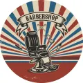 Kulatý jedlý obrázek na dort – Barber Shop (červená, modrá, bílá)