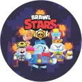 Kulatý jedlý obrázek na dort – Brawl Stars, robot Lou se zmrzlinou a hrdinové (fialová, modrá, červená)