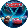 Kulatý jedlý obrázek na dort – Cars, McQueen, Finn a zeměkoule (červená, modrá, černá)