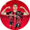 Kulatý jedlý obrázek na dort – Patrik Schick, oslava gólu se spoluhráči (červená, černá, bílá)