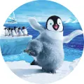 Kulatý jedlý obrázek na dort – Happy Feet (modrá, bílá, šedá)