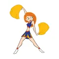 Kulatý jedlý obrázek na dort – Kim Possible, roztleskávačka s pompony (žlutá, modrá, bílá)
