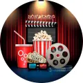 Kulatý jedlý obrázek na dort – Kino (červená, černá, bílá)