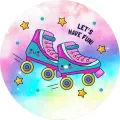 Kulatý jedlý obrázek na dort – Kolečkové brusle, Let's have fun a hvězdy (růžová, tyrkysová, fialová)