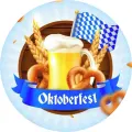 Kulatý jedlý obrázek na dort – Oktoberfest (modrá, žlutá, hnědá)