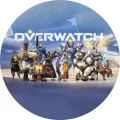 Kulatý jedlý obrázek na dort – Overwatch (modrá, šedá, bílá)