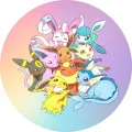 Kulatý jedlý obrázek na dort – Pokémon, Eevee a její evoluce (růžová, fialová, modrá)