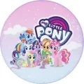 Kulatý jedlý obrázek na dort – Můj malý pony, poníci a Spike pod oblohou (růžová, fialová, modrá)