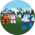 Kulatý jedlý obrázek na dort – Robocar (modrá, zelená, červená)