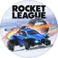 Kulatý jedlý obrázek na dort – Rocket League, modré auto ve smyku a plameny (modrá, černá, bílá)