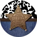 Kulatý jedlý obrázek na dort – Sheriff (modrá, černá, zlatá)