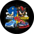 Kulatý jedlý obrázek na dort – Sonic, souboj VS Shadow a závodní auta (černá, modrá, červená)