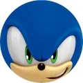 Kulatý jedlý obrázek na dort – Sonic, detailní portrét tváře (modrá, zelená, bílá)