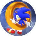 Kulatý jedlý obrázek na dort – Sonic, skok prstenem v bouřce s blesky (modrá, žlutá, červená)