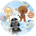Kulatý jedlý obrázek na dort – Star Wars, akvarelové postavičky a roboti (modrá, hnědá, černá)