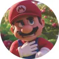 Kulatý jedlý obrázek na dort – Super Mario, detail na louce Houbového království (červená, modrá, zelená)