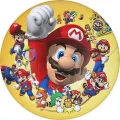 Kulatý jedlý obrázek na dort – Super Mario, různé herní podoby na žlutém pozadí (žlutá, červená, modrá)