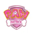 Kulatý jedlý obrázek na dort – Znak Paw Patrol, Tlapková patrola, růžový (růžová, žlutá, šedá)