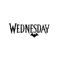 Kulatý jedlý obrázek na dort – Wednesday, gotický nápis s netopýrem (černá, bílá)