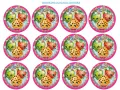 List jedlých koleček na cupcakes – Shopkins na cupcakes, jablko, jahoda a sušenka (růžová, zelená, červená)