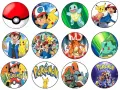 List jedlých koleček na cupcakes – Pokémon, Ash s Pikachu a parta hrdinů (červená, modrá, zelená)
