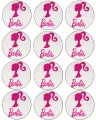 List jedlých koleček na cupcakes – Barbie, růžový profil a logo na bílé (růžová, bílá)