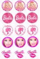 List jedlých koleček na cupcakes – Barbie, korunka, třpytivé logo a polibky (růžová, bílá)