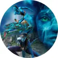 Kulatý jedlý obrázek na dort – Avatar, velká tvář, válečnice a šelma (modrá, tyrkysová, zelená)
