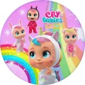 Kulatý jedlý obrázek na dort – Cry Babies, Dreamy s duhou a kamarádkami (růžová, duhová, bílá)