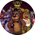 Kulatý jedlý obrázek na dort – Five Nights at Freddy's, Freddy s mikrofonem (hnědá, černá, žlutá)