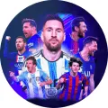 Kulatý jedlý obrázek na dort – Lionel Messi, koláž dresů a portrét (modrá, bílá, červená)