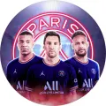 Kulatý jedlý obrázek na dort – Paris Saint-Germain (modrá, červená, bílá)