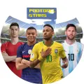 Kulatý jedlý obrázek na dort – Fotbalové hvězdy (žlutá, modrá, červená)