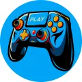 Kulatý jedlý obrázek na dort – Gamer, černomodrý gamepad v modrém kruhu (modrá, černá, žlutá)