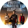 Kulatý jedlý obrázek na dort – Gran Turismo, Trojice postav a nápis (černá, červená, modrá)