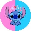 Kulatý jedlý obrázek na dort – Lilo a Stitch, Stitch na růžovo-modrém pozadí (modrá, růžová, tyrkysová)
