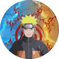 Kulatý jedlý obrázek na dort – Naruto, modré blesky a symbol klanu (modrá, žlutá, černá)