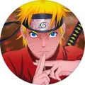 Kulatý jedlý obrázek na dort – Naruto, v červeném plášti s mečem (červená, žlutá, černá)